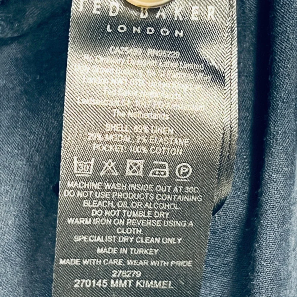 Ted Baker London Mens Slim Fit Linen Blend Trousers Dark‎ Teal Blue 32R 270145